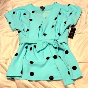 Worthington XL Womens Aqua Dot Blouse